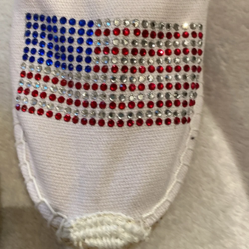 Savi Resort Wear white canvas rhinestone American flag espadrilles Sz 40